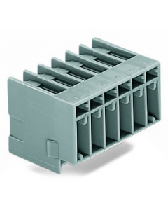 THT male header; 1.0 x 1.0 mm solder pin; angled; Pin spacing 5 mm; 5-pole; gray