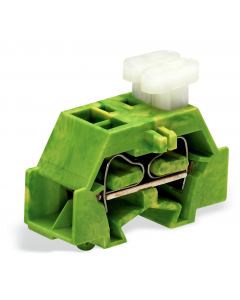 4-conductor terminal block; on one side with push-buttons; with snap-in mounting foot; for plate thickness 0.6 - 1.2 mm; Fixing hole 3.5 mm Ø; 2.5 mm²; CAGE CLAMP®; 2,50 mm²; green-yellow
