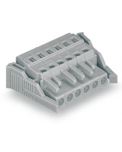 Female plug; 23-pole; locking lever; 12 AWG max; pin spacing 5 mm; 1 conductor per pole; gray