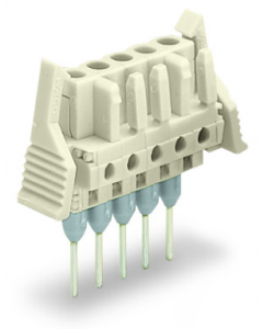 Female connector for rail-mount terminal blocks; 0.6 x 1 mm pins; straight; 100% protected against mismating; Locking lever; Pin spacing 5 mm; 9-pole; light gray