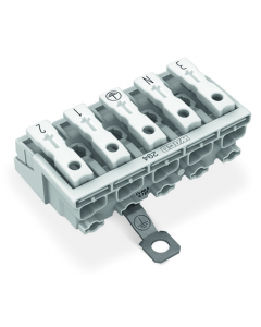 Lighting connector; push-button, external; with screw-type ground contact; 5-pole; Lighting side: for solid conductors; Inst. side: for all conductor types; max. 2.5 mm²; Surrounding air temperature: max 85°C (T85); 2,50 mm²; white