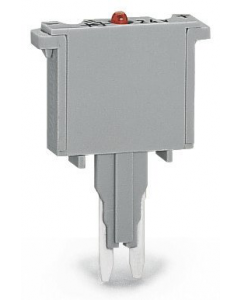Fuse plug; with soldered miniature fuse; with indicator lamp; LED (red); DC 15 - 30 V; 250 mA FF; 5 mm wide; gray