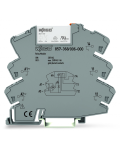 Relay module; Nominal input voltage: 230 VAC; 1 changeover contact; Limiting continuous current: 6 A; with gold contacts; with integrated base load module; Yellow status indicator; Module width: 6 mm; 2,50 mm²; gray