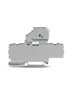 4-conductor fuse terminal block; with pivoting fuse holder; with end plate; for 5 x 20 mm miniature metric fuse; with push-button; with blown fuse indication by LED; 12 - 30 V; for DIN-rail 35 x 15 and 35 x 7.5; 2.5 mm²; Push-in CAGE CLAMP®; 2,50 mm²; gra
