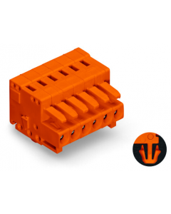 1-conductor female plug; 100% protected against mismating; Snap-in mounting feet; 1.5 mm²; Pin spacing 3.81 mm; 4-pole; 1,50 mm²; orange