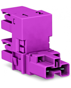h-distribution connector; 2-pole; Cod. B; 1 input; 2 outputs; outputs on one side; 2 locking levers; pink