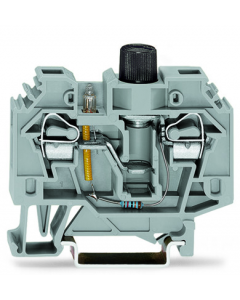 2-conductor fuse terminal block; for 5 x 20 mm miniature metric fuse; with blown fuse indication by neon lamp; for DIN-rail 35 x 15 and 35 x 7.5; 6 mm²; CAGE CLAMP®; 6,00 mm²; gray