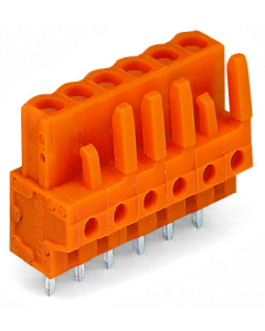 THT female header; 0.6 x 1.0 mm solder pin; straight; Pin spacing 5.08 mm; 10-pole; orange