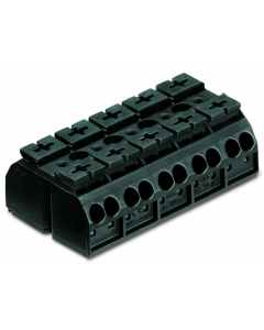 4-conductor chassis-mount terminal strip; 5-pole; without ground contact; 4 mm²; 4,00 mm²; black