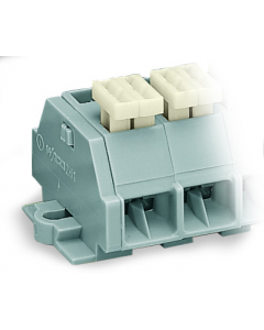 4-conductor terminal strip; 6-pole; on one side with push-buttons; with snap-in mounting feet; for plate thickness 0.6 - 1.2 mm; Fixing hole 3.5 mm Ø; 2.5 mm²; CAGE CLAMP®; 2,50 mm²; gray