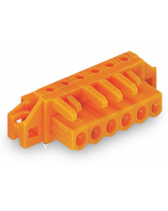 THT female header; 0.6 x 1.0 mm solder pin; angled; clamping collar; Pin spacing 5.08 mm; 14-pole; orange