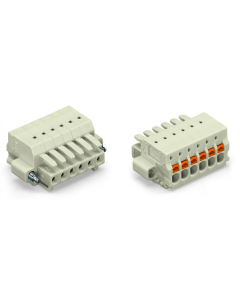 1-conductor female plug; 100% protected against mismating; push-button; Screw flange; 1.5 mm²; Pin spacing 3.5 mm; 18-pole; 1,50 mm²; light gray