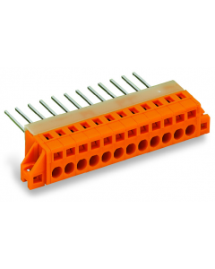 Through-panel PCB terminal strip; wire-wrap pin 1 x 1 mm; 8-pole; pin spacing 5.08 mm / 0.2 in; for flush-mounting; orange