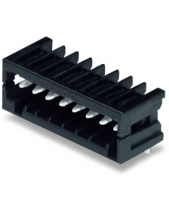 THR male header; 0.8 x 0.8 mm solder pin; angled; 100% protected against mismating; Pin spacing 2.5 mm; 4-pole; black