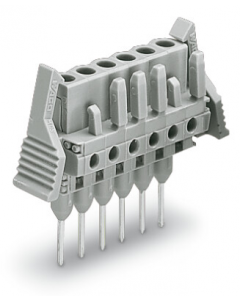 Female connector for rail-mount terminal blocks; 0.6 x 1 mm pins; straight; Locking lever; Pin spacing 5 mm; 20-pole; gray