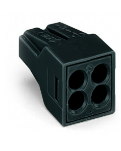 PUSH WIRE® connector for junction boxes; for solid and stranded conductors; max. 2.5 mm²; 4-conductor; Black housing; black cover; Surrounding air temperature: max 60°C; 2,50 mm²; black