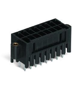 THT male header, 2-row; 0.8 x 0.8 mm solder pin; straight; 100% protected against mismating; Threaded flange; Pin spacing 3.5 mm; 24-pole; black