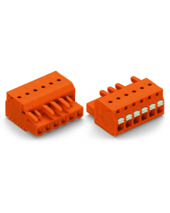 Female plug; 18-pole; push-button; 12 AWG max; pin spacing 5.08 mm;1-conductor per pole; orange