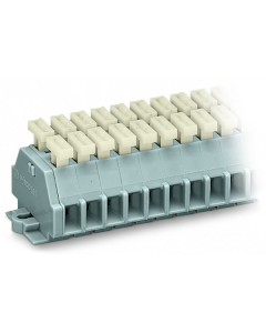 2-conductor terminal strip; 8-pole; on both sides with push-buttons; with snap-in mounting feet; for plate thickness 0.6 - 1.2 mm; Fixing hole 3.5 mm Ø; 2.5 mm²; CAGE CLAMP®; 2,50 mm²; gray