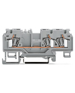 3-conductor through terminal block; 4 mm²; with test port; without shield contact; center marking; for DIN-rail 35 x 15 and 35 x 7.5; CAGE CLAMP®; 4,00 mm²; orange