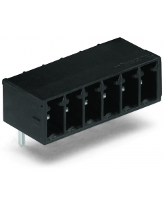 THT male header; 0.8 x 0.8 mm solder pin; angled; Pin spacing 3.5 mm; 8-pole; black