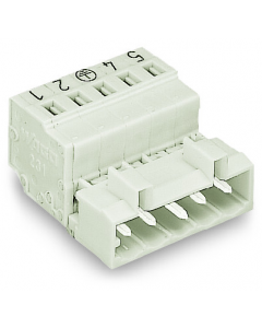 1-conductor male connector; 100% protected against mismating; Preceding ground contact; Snap-in mounting feet; Snap-in flange; direct marking; 2.5 mm²; Pin spacing 5 mm; 3-pole; 2,50 mm²; light gray