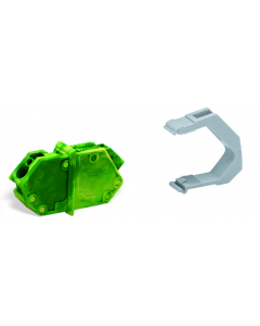 Through-panel terminal block; with end plate and retaining clip; 1-pole; for plate thickness 1-4 mm; 7 mm wide; with direct ground contact; green-yellow
