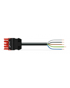 pre-assembled connecting cable; Eca; Socket/open-ended; 5-pole; Cod. P; H05Z1Z1-F 5G 1.5 mm²; 2 m; 1,50 mm²; red