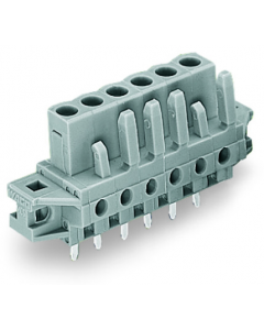 THT female header; 0.6 x 1.0 mm solder pin; straight; clamping collar; Pin spacing 5 mm; 9-pole; gray