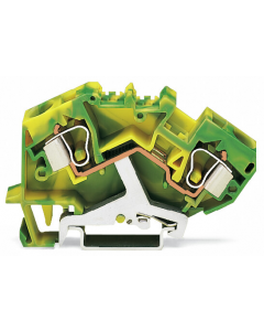 Ground terminal block; angled; rail mount; 2-conductor; 10 mm wide; green-yellow
