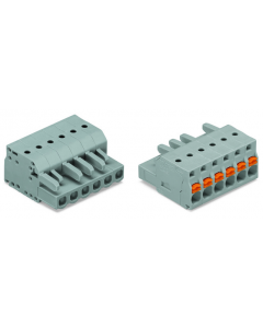 Female plug; 4-pole; push-button; 12 AWG max; pin spacing 5 mm;1-conductor per pole; gray