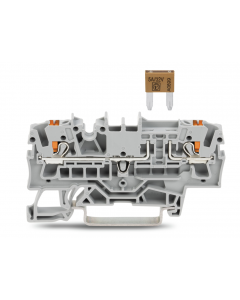 2-conductor fuse terminal block; for mini-automotive blade-style fuses; per DIN 7258-3f, ISO 8820-3; with test option; with push-button; without blown fuse indication; 2.5 mm²; Push-in CAGE CLAMP®; 2,50 mm²; gray