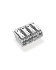 Lighting connector; push-button, external; for Linect®; without ground contact; 1/L´-2/L-PE-N; 4-pole; Cod. A; Lighting side: for solid conductors; Inst. side: for all conductor types; max. 2.5 mm²; Surrounding air temperature: max 85°C (T85); 2,50 mm²; w