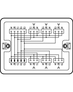 Distribution box; Three-phase to single-phase current (400 V/230 V); 1 input; 7 outputs; Cod. A; MIDI; white