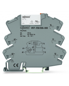 Relay module; Nominal input voltage: 230 VAC; 1 changeover contact; Limiting continuous current: 6 A; with integrated base load module; Yellow status indicator; Module width: 6 mm; 2,50 mm²; gray