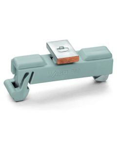 Carrier with grounding foot; parallel to carrier rail; 15 mm long; Cu 10 mm x 3 mm