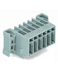 THT male header; 1.0 x 1.0 mm solder pin; angled; clamping collar; Pin spacing 5 mm; 2-pole; gray