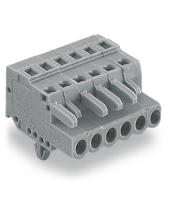 Female plug; 20-pole; snap-in mounting feet; 12 AWG max; pin spacing 5 mm; 1 conductor per pole; gray