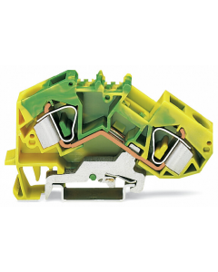 Ground terminal block; angled; rail mount; 2-conductor; suitable for Ex e II applications; 12 mm wide; green-yellow