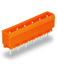 THT male header; 1.2 x 1.2 mm solder pin; straight; Pin spacing 7.62 mm; 9-pole; orange