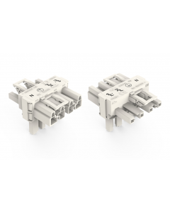 T-distribution connector; 4-pole; Cod. A; 1 input; 2 outputs; 2 locking levers; white