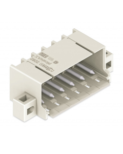 THT male header; 1.4 mm Ø solder pin; angled; clamping collar; Pin spacing 5 mm; 12-pole; light gray