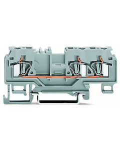3-conductor through terminal block; 4 mm²; with test port; with shield contact; center marking; for DIN-rail 35 x 15 and 35 x 7.5; CAGE CLAMP®; 4,00 mm²; orange