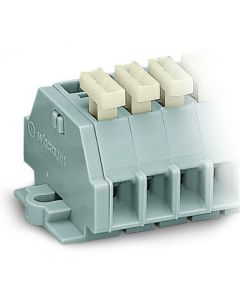 2-conductor terminal strip; 2-pole; on one side with push-buttons; with snap-in mounting feet; for plate thickness 0.6 - 1.2 mm; Fixing hole 3.5 mm Ø; 2.5 mm²; CAGE CLAMP®; 2,50 mm²; gray