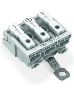Lighting connector; push-button, external; with screw-type ground contact; N-PE-L; 3-pole; Lighting side: for solid conductors; Inst. side: for all conductor types; max. 2.5 mm²; Surrounding air temperature: max 85°C (T85); 2,50 mm²; white