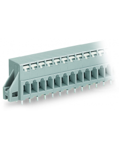 Through-panel PCB terminal strip; 2 solder pins/pole; 5-pole; with integrated push-buttons; pin spacing 5 mm / 0.197 in; with fixing flanges; gray