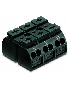 4-conductor chassis-mount terminal strip; 3-pole; N-PE-L1; without ground contact; for 3 mm ø screw and nut; 4 mm²; 4,00 mm²; black