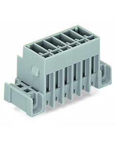 THT male header; 1.0 x 1.0 mm solder pin; straight; clamping collar; Pin spacing 5 mm; 6-pole; gray