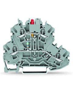 Double-deck LED terminal block; red LED (P-N between first and second level); rail mount; 2-conductor; 5.2 mm wide; gray