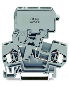 2-conductor fuse terminal block; with pivoting fuse holder; for 5 x 30 mm miniature metric fuse; without blown fuse indication; for DIN-rail 35 x 15 and 35 x 7.5; 4 mm²; CAGE CLAMP®; 4,00 mm²; gray